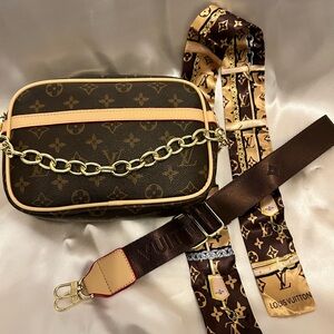 Monogram Canvas Crossbody with Gold Hardware and Cream Accent